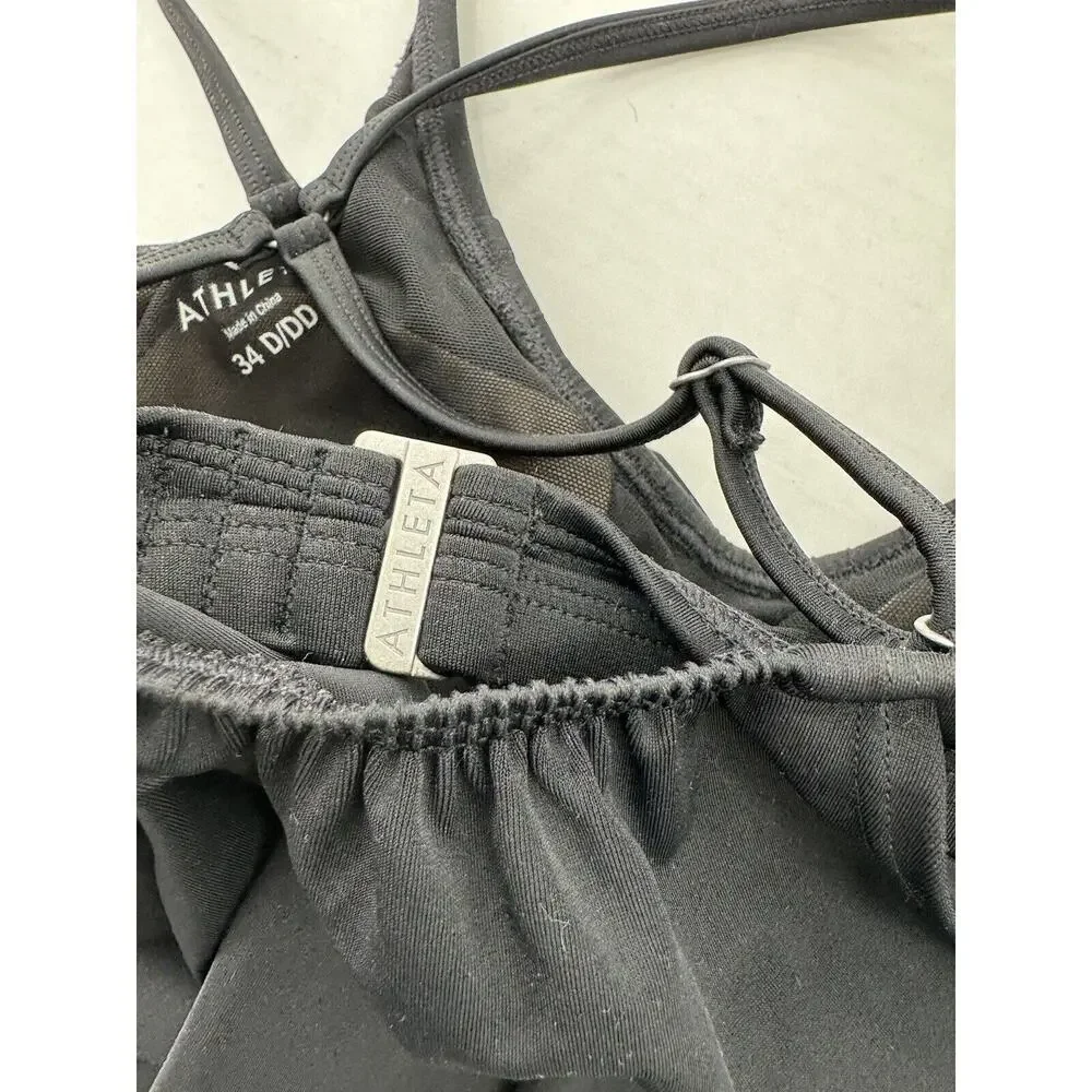 Athleta Swim Top Tankini Size 34 D/DD Black Cut Out Criss Cross Underwire​​ - Picture 14 of 14